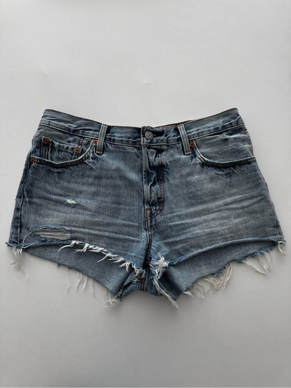 Levi's 501 Jean Shorts Button Fly Distressed Blue Size 29